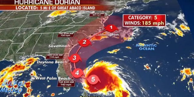 Hurricane Dorian Becomes ” 2nd Strongest In Modern Record,” Florida Still In Cone Of Uncertainty